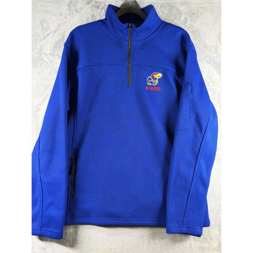 Men's Colosseum 1/4 Zip Blue Kansas Jayhawks Embroidered Texture Pullover  Large